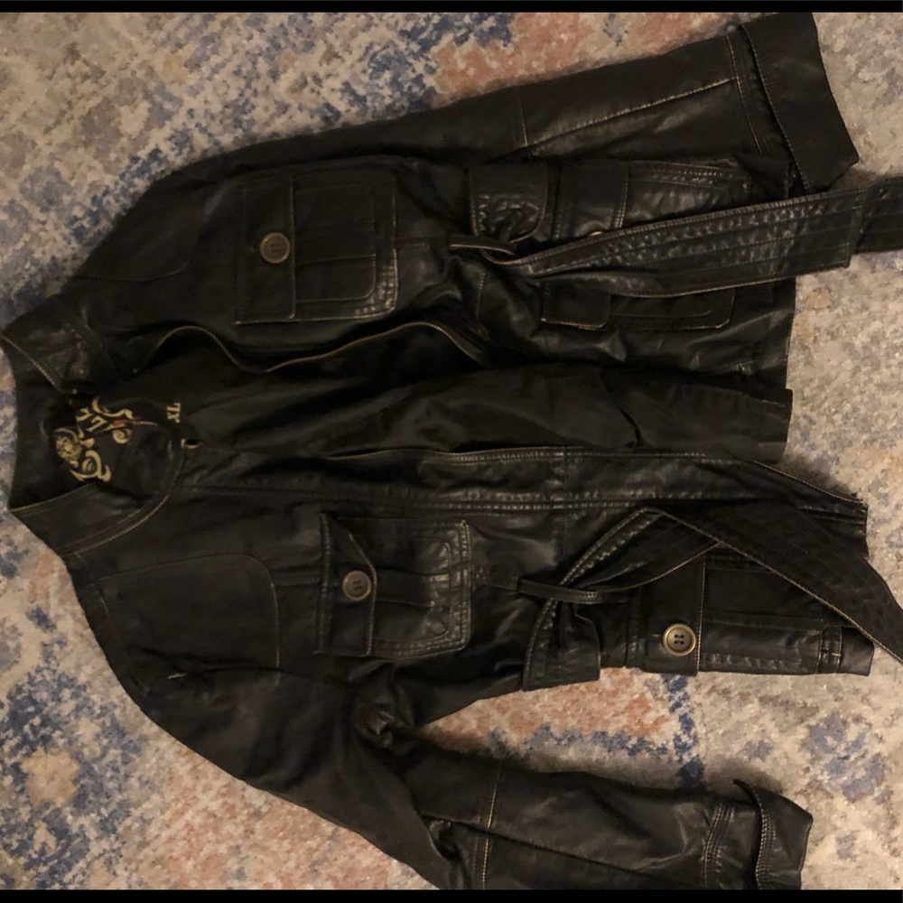 Leather trench style jacket